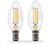 ECO Bombilla de vela de ahorro de energía regulable de 40 W, filamentos LED de bajo consumo de 4 W, 400 lúmenes, vidrio transparente, blanco cálido (2700 K), casquillo de bayoneta pequeña B15, vida