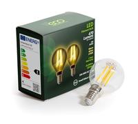 ECO Bombilla LED de filamento de bola de golf de 4 W (G45), equivalente a 40 W, 470 lúmenes, blanco cálido 2700 K, rosca Edison pequeña E14 (SES), no regulable, 25.000 horas de vida útil.