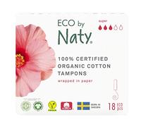 Eco by Naty Tampones sin Aplicador Super - Tampones de Base Vegetal y Absorbentes para la Mujer, Producto Menstrual de Algodón Ecológico, Mejor para la Salud Femenina (18 unidades)