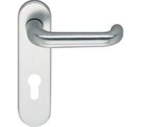 ECO D 110 - Manilla de puerta con placa corta PZ 72, mango de puerta para puertas de escape, aluminio anodizado plateado
