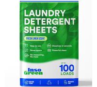 Eco - Detergente para lavadora, 100 cargas, cero jarras de plástico, tiras de lavandería sin ensuciar y ahorran espacio, detergente para ropa de viaje, 50 hojas