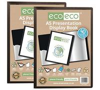 eco-eco Eco002x2 - Carpeta de presentación de tamaño A5, 50% reciclado, 40 bolsillos, color negro, estuche de almacenamiento, carpeta de arte con fundas de plástico, paquete de 2
