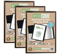 eco-eco eco004x3 - Carpeta de presentación de 40 bolsillos, tamaño A4, 50% reciclado, color negro, con fundas de plástico, 3 unidades