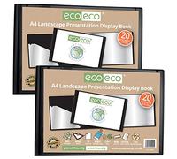 eco-eco Eco095x2 - Carpeta de presentación A4 50% reciclada con 20 bolsillos, color negro, con fundas de plástico, paquete de 2