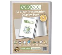 eco-eco Eco102 - Carpeta de presentación transparente con 60 bolsillos, tamaño A3, 50% reciclado, con fundas de plástico