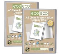 eco-eco eco131x2 - Carpeta de presentación transparente con 60 bolsillos, tamaño A5, 50% reciclado, con fundas de plástico, paquete de 2