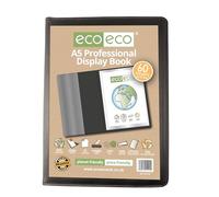 eco-eco Eco144 - Cuaderno de exhibición profesional A5, 50% reciclado, 60 bolsillos, negro, carpeta de arte acolchada con fundas de plástico, color negro