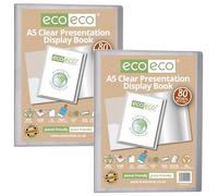 eco-eco eco149 x 2 - Carpeta de presentación transparente de 80 bolsillos, tamaño A5, 50% reciclado, con fundas de plástico, paquete de 2