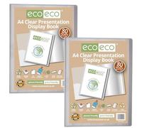 eco-eco Eco151x2 - Carpeta de presentación transparente de 80 bolsillos, tamaño A4, 50% reciclado, con fundas de plástico, paquete de 2