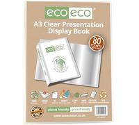 eco-eco Eco153 - Carpeta de presentación transparente, tamaño A3, 50% reciclado, 80 bolsillos, estuche de almacenamiento, carpeta de arte con fundas de plástico
