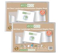 eco-eco Eco175x2 - Libro de presentación de paisaje transparente A4 50% reciclado, 20 bolsillos, estuche de almacenamiento, carpeta de arte con fundas de plástico, paquete de 2