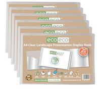 eco-eco Eco175x6 - Libro de presentación de paisaje transparente A4 50% reciclado, 20 bolsillos, estuche de almacenamiento, carpeta de arte con fundas de plástico, paquete de 6