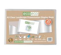 eco-eco Eco176 - Libro de presentación de paisaje transparente A3 50% reciclado, 20 bolsillos, estuche de almacenamiento, carpeta de arte con fundas de plástico