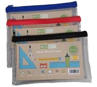 Eco-Eco eco183 - Estuche Transparente para lápices, 90% Reciclado, con Cremalleras de Colores, 1 Unidad