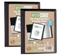 eco-eco Eco200x2 - Carpeta de presentación tamaño A6, 50% reciclado, 40 bolsillos, color negro, estuche de almacenamiento, carpeta de arte con fundas de plástico, paquete de 2 carpetas, eco200 x 2