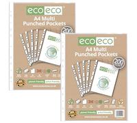 eco-eco - Protector de hojas de polietileno transparente A4, 100% reciclado, multiperforado, 45 micras, 200 carteras, eco129 x 2, 400 bolsillos
