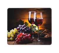 Eco-Friendly Alfombrilla de Ratón, Copas de Vino Tinto y Uvas con Soporte de Madera Alfombrilla Base de Goma Gaming Mouse Pad 25X30cm para Laptop Ratón Trabajo
