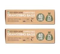 Eco Green Living Bolsas compostables biodegradables de 40 L para residuos orgánicos, 100% vegetales, sin plástico, con cordón ajustable, aptas para contenedores de 30 a 40 L, 50 bolsas