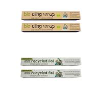 Eco Green Living Film Adherente Biodegradable y Papel Aluminio Reciclado Solución Sostenible Ecológica Biodegradable y Reciclable para Envolver Alimentos paquete 2x Papel 2x Film