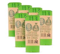 Eco Green Living Forros de Caddy 100% Compostables, Bolsas de Desechos de Comida Biodegradables. Sin Plástico ni BPA, 10L, 6 Paquetes, 108 Bolsas, Resistentes a Fugas.