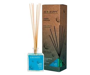 ECO HAPPY Ambientador Mikado jardín Parisino, con aceites Esenciales de Rosa, jazmín y Lavanda. 95ml. Fragancia Duradera y Relajante. para Hogar, Oficina o Negocio.