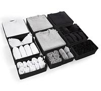 Eco Home Store Organizador de Cajones para Ropa, Ropa Interior, Sujetadores y Accesorios - Cajas Divisoras Plegables de Algodón para Dormitorio, Armario y Escritorio - Paquete de 12 - Negro