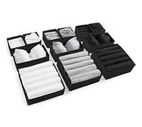 Eco Home Store Organizador de Cajones para Ropa, Ropa Interior, Sujetadores y Accesorios - Cajas Divisoras Plegables de Algodón para Dormitorio, Armario y Escritorio - Paquete de 12 - Negro