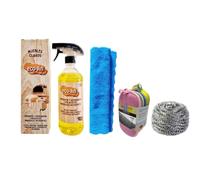 ECO-JIN ÓLEO LIMPIADOR MADERAS MUEBLES REPARADOR RESTAURADOR ABRILLANTADOR + 5 Esponjas Antiarañazos VITRO TWIST LABONCLER + ESTROPAJO BIG INOX Acero Inoxidable LABONCLER (Maderas Claras)