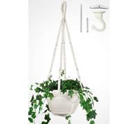 Eco Joy Colgador Grande de macramé de 43 Pulgadas para macetas de 12 Pulgadas + Gancho, sin Borla, Soporte Colgante de Cuerda de algodón con Gancho para Guirnalda, no Incluye Planta (Blanco)