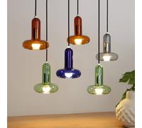 Eco-Light Lámpara colgante Perseo, colorida, longitud 65 cm, 6 luces, cristal