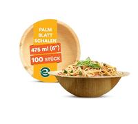 ECO SOUL Cuencos grandes de hoja de palma 100% compostables de 16 onzas [paquete de 100] Cuencos desechables para postre estilo bambú I Cuenco resistente ecológico resistente (Tazones Redondos de 6")