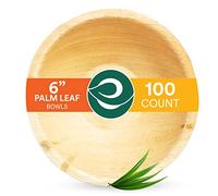 ECO SOUL Cuencos grandes de hoja de palma 100% compostables de 16 onzas [paquete de 100] Cuencos desechables para postre estilo bambú I Cuenco resistente ecológico resistente (Tazones Redondos de 6")