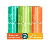 ECO SOUL Juego de 6 rollos de toallas de papel de cocina de bambú 100% compostables, 2 capas con 900 hojas, 150 hojas cada una, toalla de papel suave ecológica, toalla de cocina