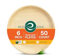ECO SOUL Platos de hoja de palma 100% compostables, biodegradables y desechables | como platos de bambú, ecológicos | resistente, apto para microondas y horno | (50 unidades) (Platos Redondos de 6")