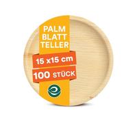 ECO SOUL Platos de hoja de palma 100% compostables, biodegradables y desechables | como platos de bambú, ecológicos | resistente, apto para microondas y horno | (100 unidades) (Platos Redondos de 6")