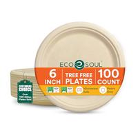 ECO SOUL Platos de papel compostables de 6 pulgadas (100 unidades) platos de postre desechables resistentes, ecológicos, de bagazo de caña de azúcar, platos pequeños para aperitivos, color marrón