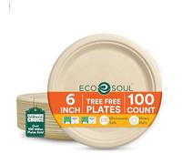 ECO SOUL Platos de papel desechables compostables de 6 pulgadas [paquete de 100] aptos para alimentos, 100 % pulpa de bagazo virgen, resistentes, aptos para microondas, pequeños platos redondos para