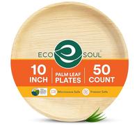 ECO SOUL Platos redondos de hoja de palma 100% compostables [paquete de 50] I Juego de platos desechables premium I Platos desechables de bambú ecológicos (Bronceado, Platos Redondos de 10")