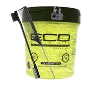 Eco Style - Gel de peinado de aceite de oliva de 24 onzas con peine de cola y cepillo de bordes, máxima sujeción, bloquea la humedad, da un alto brillo, nutre y repara y promueve los rizos.
