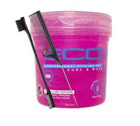 Eco Style - Gel para rizos y ondas (rosa) de 16 onzas con peine de cola y cepillo de bordes, sujeción firme y brillo, mejora los rizos y las ondas, gel de peinado sin alcohol, hidratante y sin