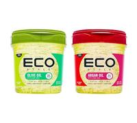 Eco Style Juego de gel para peinar el cabello, 1 aceite de oliva de 473 ml y 1 aceite de argán de 473 ml, moldeador ecológico, hidrata y estiliza, sin alcohol