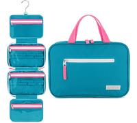 Eco Sun Neceser de Viaje Colgante, diseñado en Hawái, Organizador de Viaje Resistente al Agua para Accesorios de baño, Verde Azulado/Rosa Encendido, Colgar