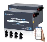ECO-WORTHY 2 Pilas de 12 V 314 Ah EnergyRock LiFePO4 Carcasa de Metal 200 A | Capacidad de 4019 Wh con interruptor de seguridad y Bluetooth, resistente a altas temperaturas y protección contra bajas