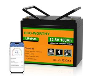 ECO-WORTHY Bateria LiFePO4 12v 100Ah Bluetooth Baja Temp. | BMS con protección contra bajas temperaturas, 1280Wh de energía, ideal para caravanas, autocaravanas y pesca con caña.