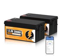 ECO-WORTHY LiFePO4 - Juego de 2 baterías de litio LiFePO4 (2 unidades, 12 V, 280 Ah, con protección BMS de baja temperatura de 200 A, hasta 15000 ciclos, batería de litio de 7 KWH, 12 V, 280 Ah, para
