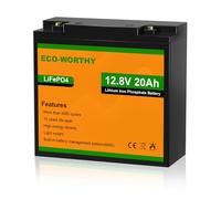 ECO-WORTHY Batería LiFePO4 de 12 V 20 Ah con protección BMS y máx. 15000 ciclos, batería de litio de 256 Wh de 12 V 20 Ah para motor de trolling, barco, caravana