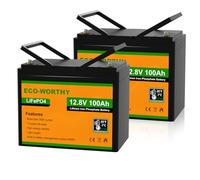 ECO-WORTHY Batería Litio 12V 200 Ah (2 * 100Ah), Bateria Lifepo4 12V con Más de 3000 Ciclos Profundos y Protección BMS para Caravanas, Camping, Sistema Panel Solar, kit Panel solar, Barco