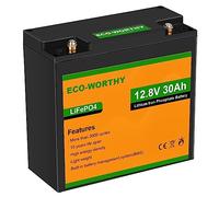 ECO-WORTHY Batería Litio 12V 30Ah Solar Batería LiFePO4 Ciclo Profundo 3000 Veces Recargable con BMS para Coche de Niños, RV, Almacenamiento de Energía Solar, Aplicación Fuera de la Red