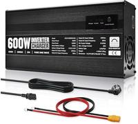 ECO-WORTHY Cargador LiFePO4 14,6V 25A con inversor 600W 12V a 230V, Circuito de prioridad de Red y función UPS, para batería LiFePO4 de Ciclo Profundo, Coche, camión, Turismo