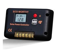 ECO-WORTHY Controlador de cargador solar de 30 A, panel solar, regulador inteligente de batería con doble puerto USB automático 12/24 V PWM tierra positiva